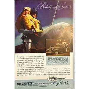 General Motors & Body by Fisher "Beauty Rides Secure" Vintage Print Ad 1937